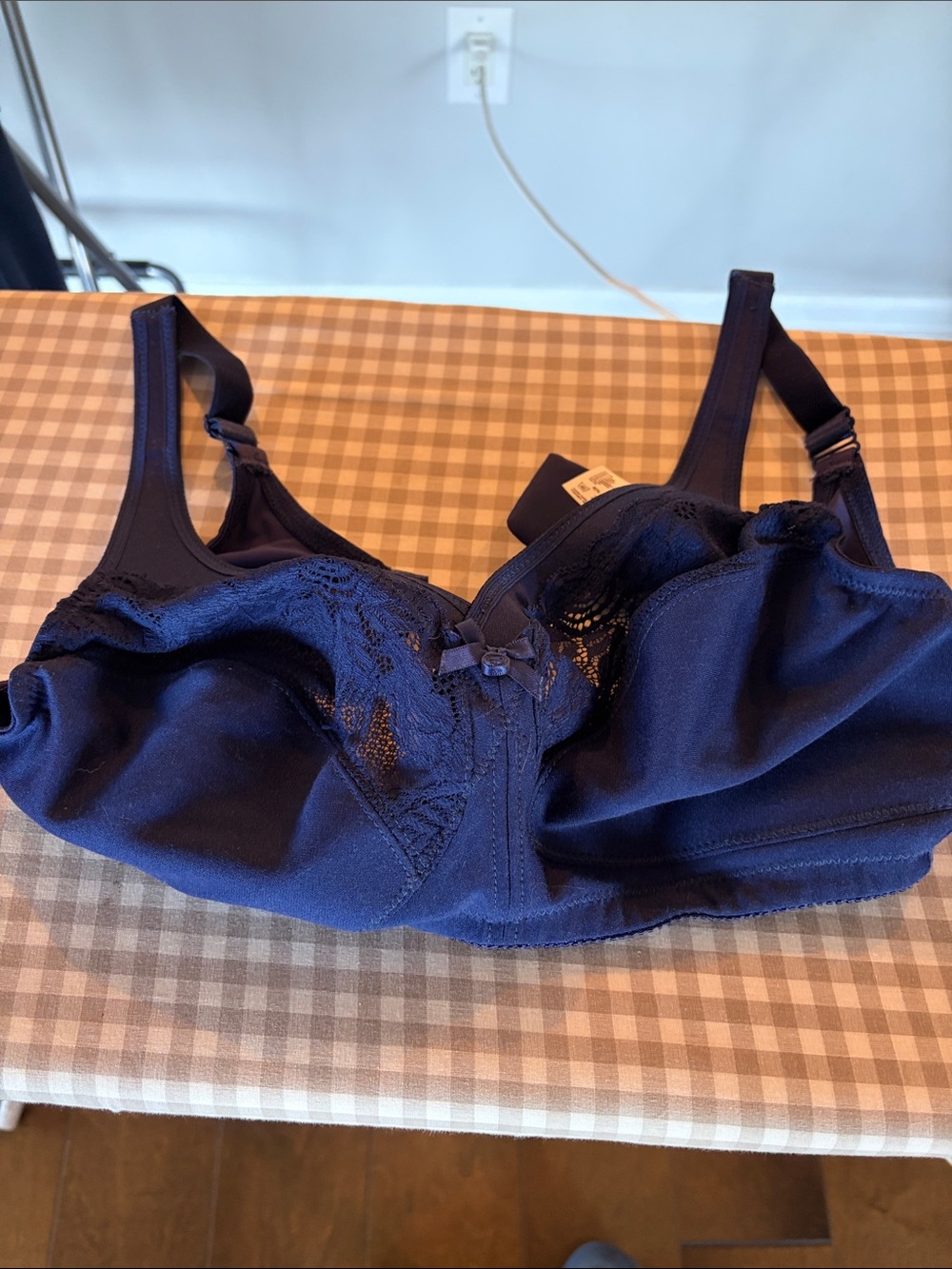 Glamorise Navy Lace-Trim Wireless Support Bra